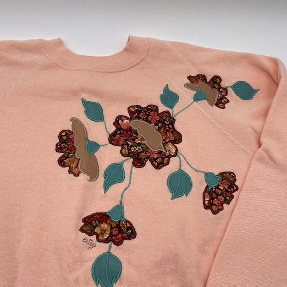 VTG Hanes Peach Embroidered Floral Crewneck Sweater USA Womens *READ* - Picture 5 of 12